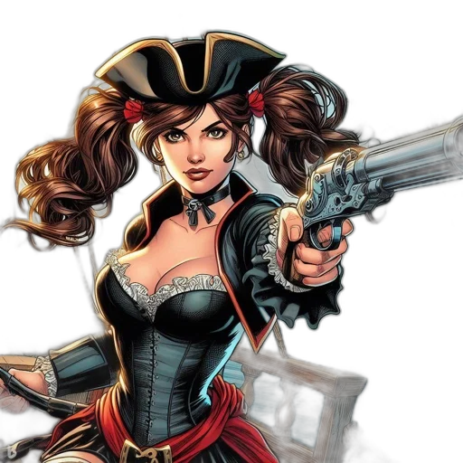 comic book art, fantasy art, concept art, cartoon, determined, female, pirate, stands transparent PNG cut-out