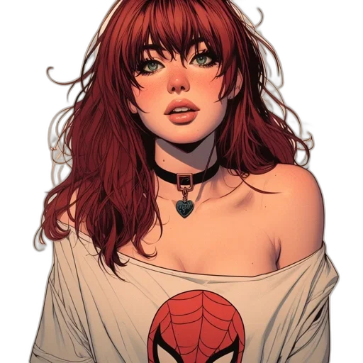 dress, face, comic book art, concept art, fantasy art, cartoon, red, dark transparent PNG cut-out
