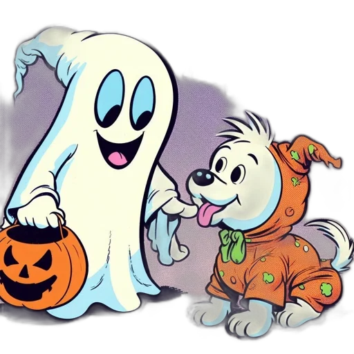 cartoon, concept art, two, animated, characters, celebrate, halloween, smiling transparent PNG cut-out