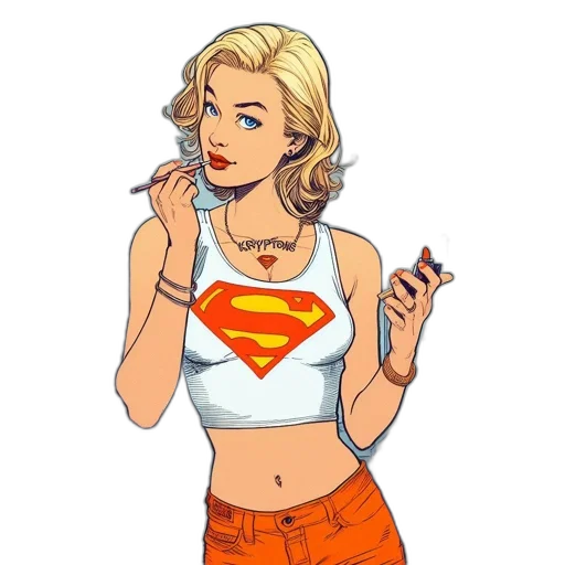 comic book art, cartoon, concept art, pixel art, young, woman, donning, superman-logoed transparent PNG cut-out
