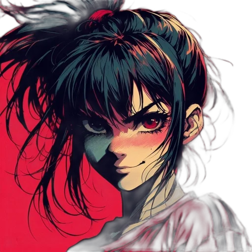 face, mask, anime, comic book art, concept art, pixel art, red, dark transparent PNG cut-out