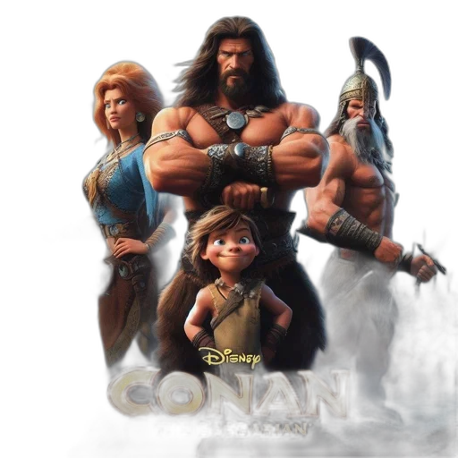 concept art, fantasy art, comic book art, 3d render, poster, animated, film, conan transparent PNG cut-out