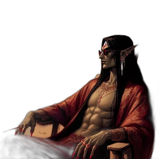 staff, fantasy art, concept art, photorealistic, pixel art, red, elf-like, figure transparent PNG cut-out
