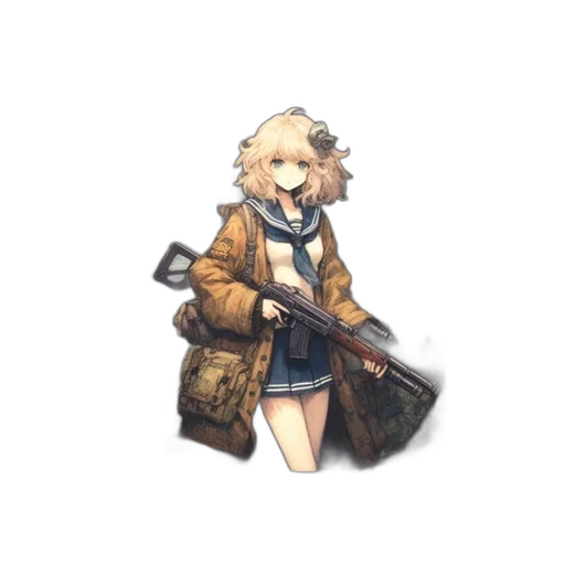 weapon, jacket, staff, sword, pixel art, concept art, anime, 3d render transparent PNG cut-out