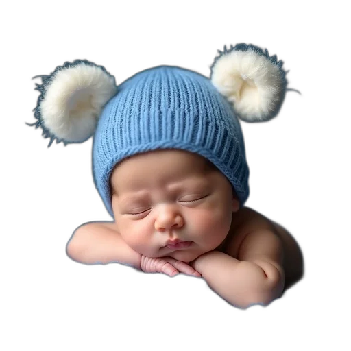 hat, photorealistic, 3d render, blue, newborn, baby, sleeping, blanket transparent PNG cut-out