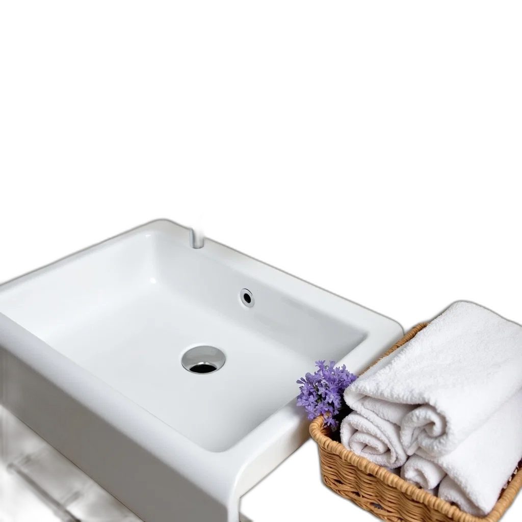 furniture, 3d render, photorealistic, monochrome, modern, bathroom, sink, white transparent PNG cut-out