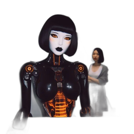 robot, dress, mask, concept art, 3d render, fantasy art, comic book art, outer space transparent PNG cut-out