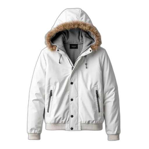 jacket, monochrome, hooded, winter, white, grey transparent PNG cut-out
