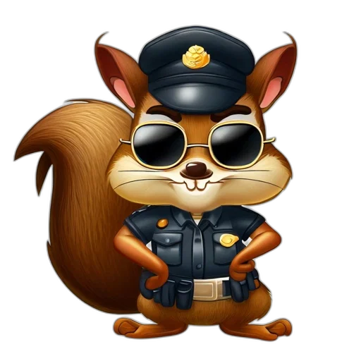 staff, animal, concept art, cartoon, 3d render, anthropomorphic, squirrel, police transparent PNG cut-out