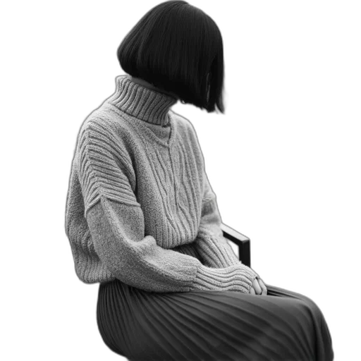 jacket, dress, hair, furniture, 3d render, photorealistic, concept art, monochrome transparent PNG cut-out