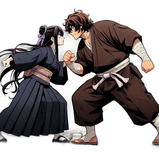 anime, concept art, snow, rain, fire, two, animated, characters transparent PNG cut-out