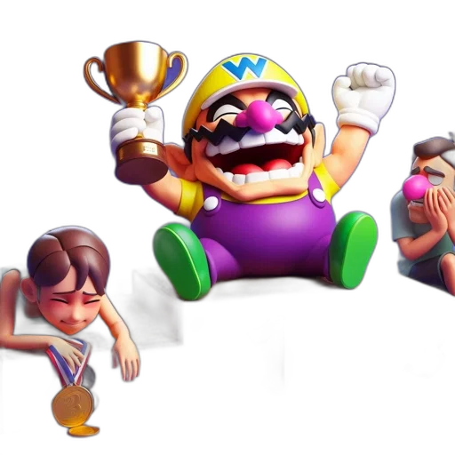 crown, mask, concept art, 3d render, animated, scene, presents, wario transparent PNG cut-out