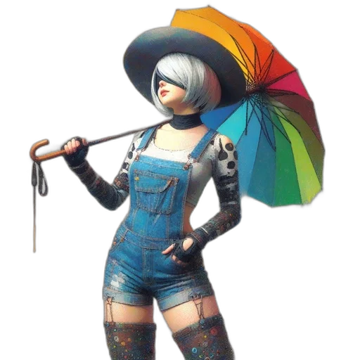 umbrella, jacket, dress, hat, concept art, fantasy art, pixel art, cyberpunk transparent PNG cut-out