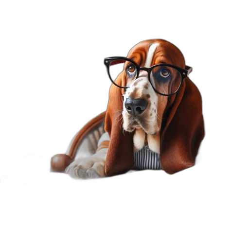 staff, animal, basset, hound, wears, glasses, while, intently transparent PNG cut-out