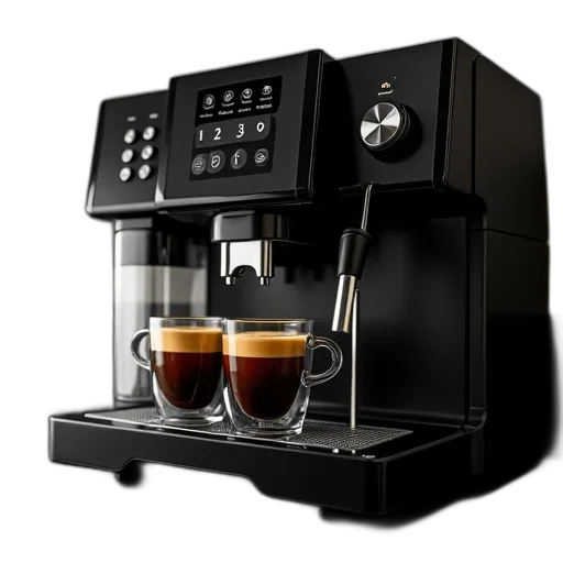 3d render, modern, espresso, machine, sleek, black, design, digital transparent PNG cut-out