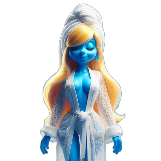 dress, concept art, 3d render, fantasy art, comic book art, blue, blue-skinned, long-haired transparent PNG cut-out