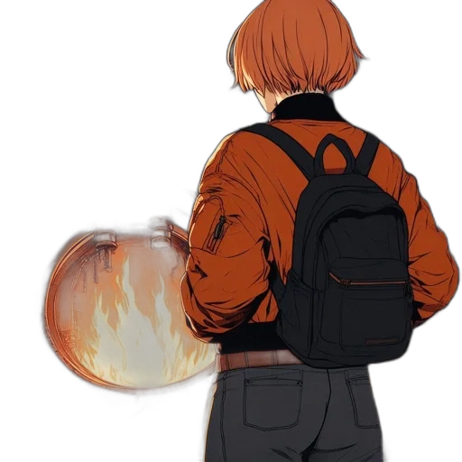 jacket, weapon, staff, concept art, watercolor, anime, pixel art, fire transparent PNG cut-out