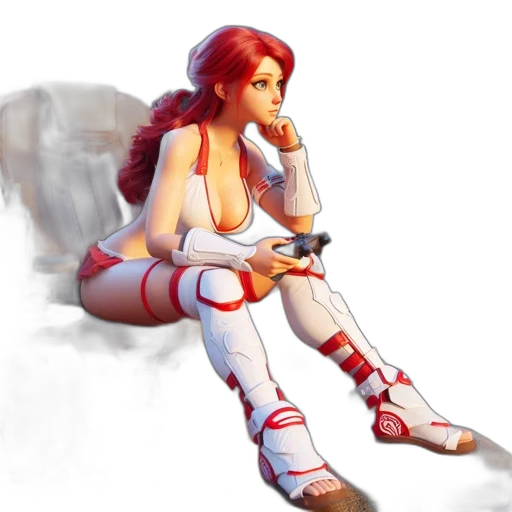 weapon, concept art, pixel art, fantasy art, comic book art, red, woman, vibrant transparent PNG cut-out