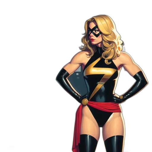 comic book art, concept art, cartoon, blonde, superhero, wearing, black, bodysuit transparent PNG cut-out