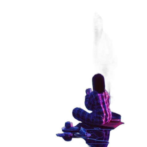 weapon, robot, sword, jacket, concept art, vaporwave, cyberpunk, 3d render transparent PNG cut-out