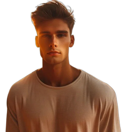 face, jacket, photorealistic, earth tones, young, man, stands, sandy transparent PNG cut-out
