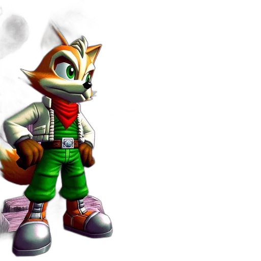 jacket, staff, animal, concept art, 3d render, pixel art, fox-like, character transparent PNG cut-out