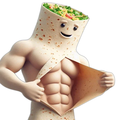 food, robot, 3d render, concept art, anthropomorphic, tortilla, character, smiles transparent PNG cut-out