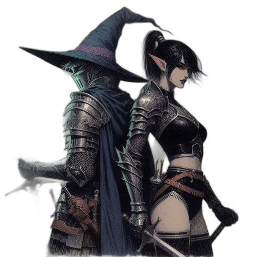 mask, staff, sword, concept art, fantasy art, comic book art, cyberpunk, dark transparent PNG cut-out