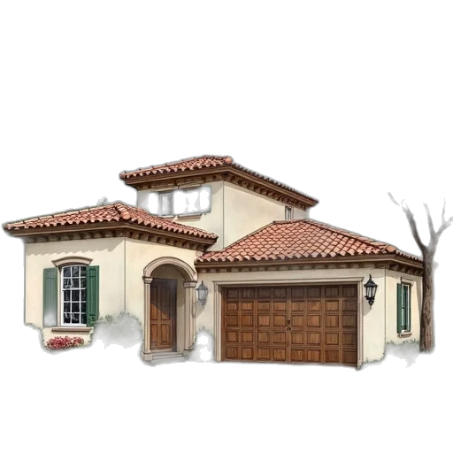 building, 3d render, photorealistic, concept art, watercolor, earth tones, rendering, spanish transparent PNG cut-out