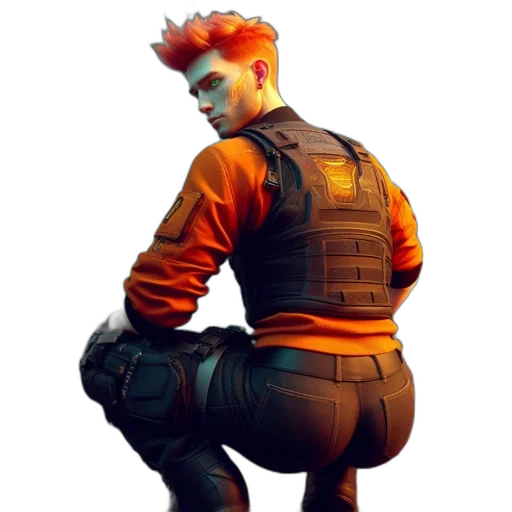 jacket, weapon, staff, concept art, cyberpunk, comic book art, pixel art, neon transparent PNG cut-out
