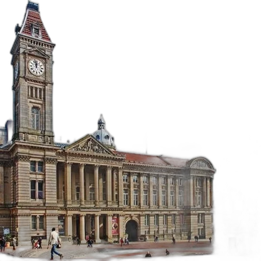building, 3d render, city street, grand, clock, tower, spire, background transparent PNG cut-out