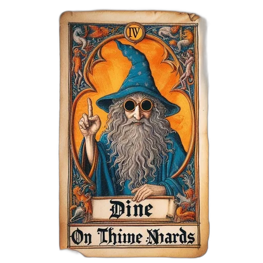 fantasy art, tarot, card, featuring, wizard, pointing, upwards, blue transparent PNG cut-out