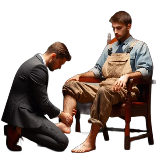 shoes, furniture, photorealistic, concept art, oil painting, fantasy art, two, men transparent PNG cut-out