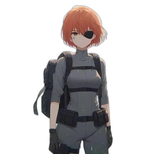jacket, weapon, robot, staff, anime, concept art, cyberpunk, pixel art transparent PNG cut-out