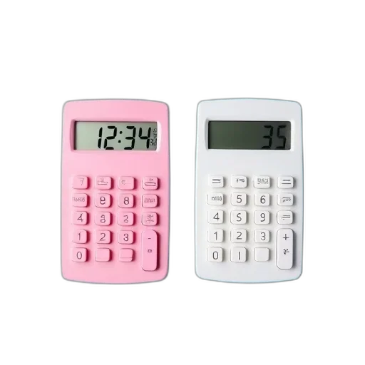 pastel, two, calculators, pink, white, casings, placed, side transparent PNG cut-out