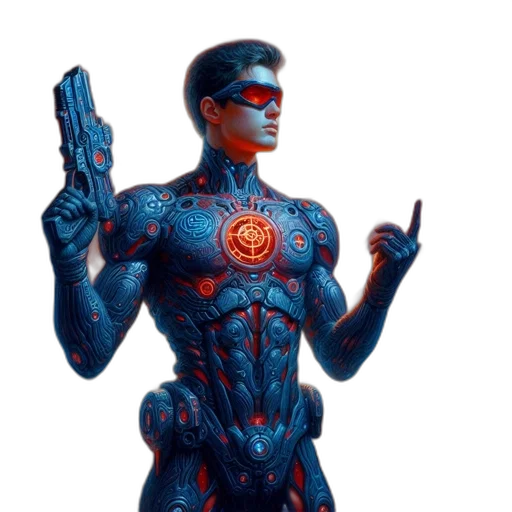 robot, concept art, comic book art, 3d render, cyberpunk, futuristic, male, figure transparent PNG cut-out