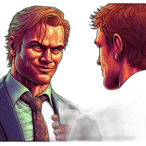 face, comic book art, concept art, photorealistic, cartoon, two, men, each transparent PNG cut-out