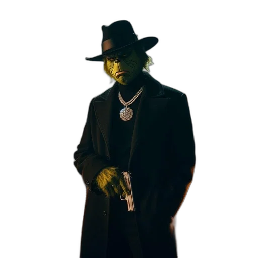 mask, hat, jacket, staff, concept art, cyberpunk, 3d render, pixel art transparent PNG cut-out