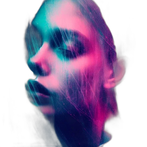 face, mask, hair, creature, photorealistic, cyberpunk, vaporwave, concept art transparent PNG cut-out