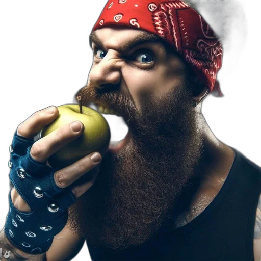 food, photorealistic, concept art, bearded, man, red, bandana, intense transparent PNG cut-out
