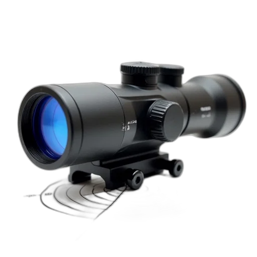 weapon, 3d render, black, telescopic, sight, blue, illuminated, reticle transparent PNG cut-out