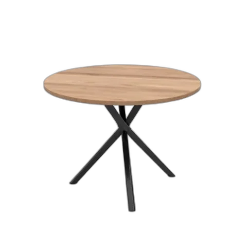furniture, 3d render, wooden, round, table, black, metal, frame transparent PNG cut-out