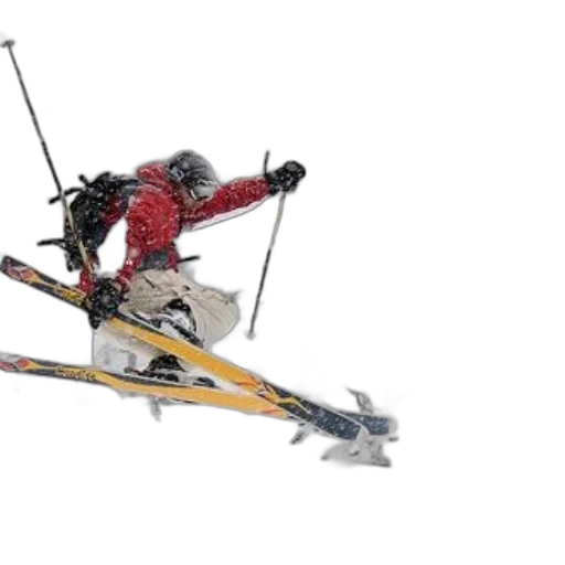 staff, robot, concept art, 3d render, skier, red, jacket, white transparent PNG cut-out