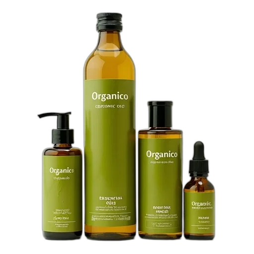 collection, organic, products, including, large, bottle, organico, oil transparent PNG cut-out
