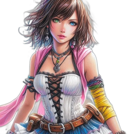 fantasy art, concept art, comic book art, anime, pastel, illustrated, portrait, features transparent PNG cut-out