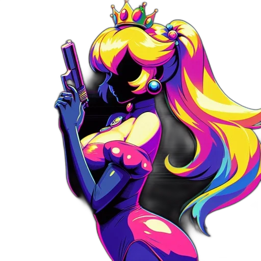 crown, dress, vaporwave, concept art, pixel art, cartoon, neon lights, neon transparent PNG cut-out