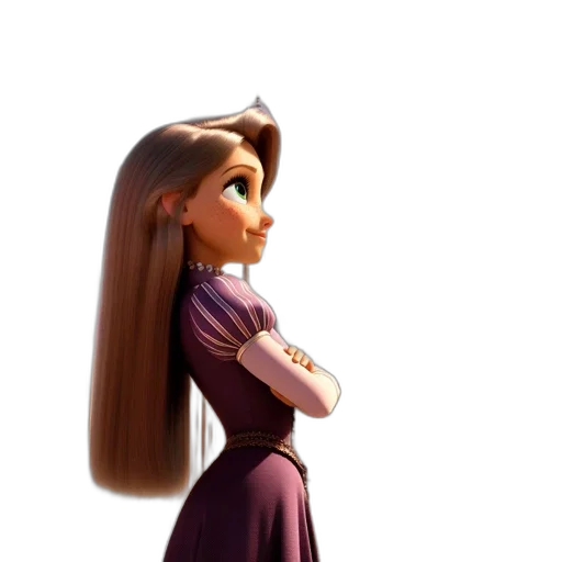 dress, hair, staff, crown, 3d render, cartoon, concept art, photorealistic transparent PNG cut-out