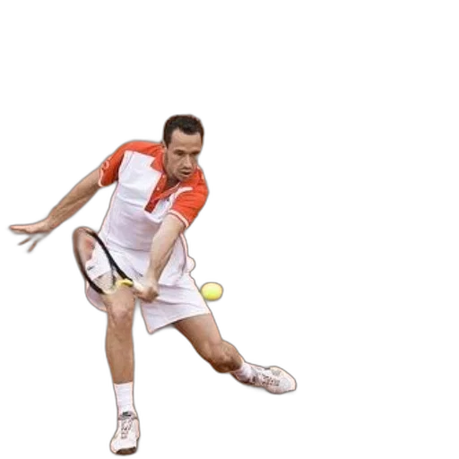 photorealistic, 3d render, tennis, player, orange, white, outfit, hitting transparent PNG cut-out