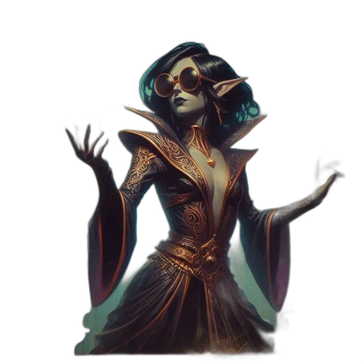 fantasy art, concept art, comic book art, watercolor, dark, green, woman, elf-like transparent PNG cut-out