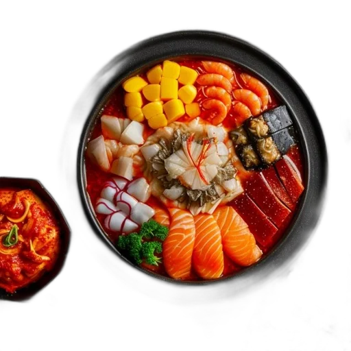 food, photorealistic, 3d render, monochrome, colorful, red, spread, asian transparent PNG cut-out